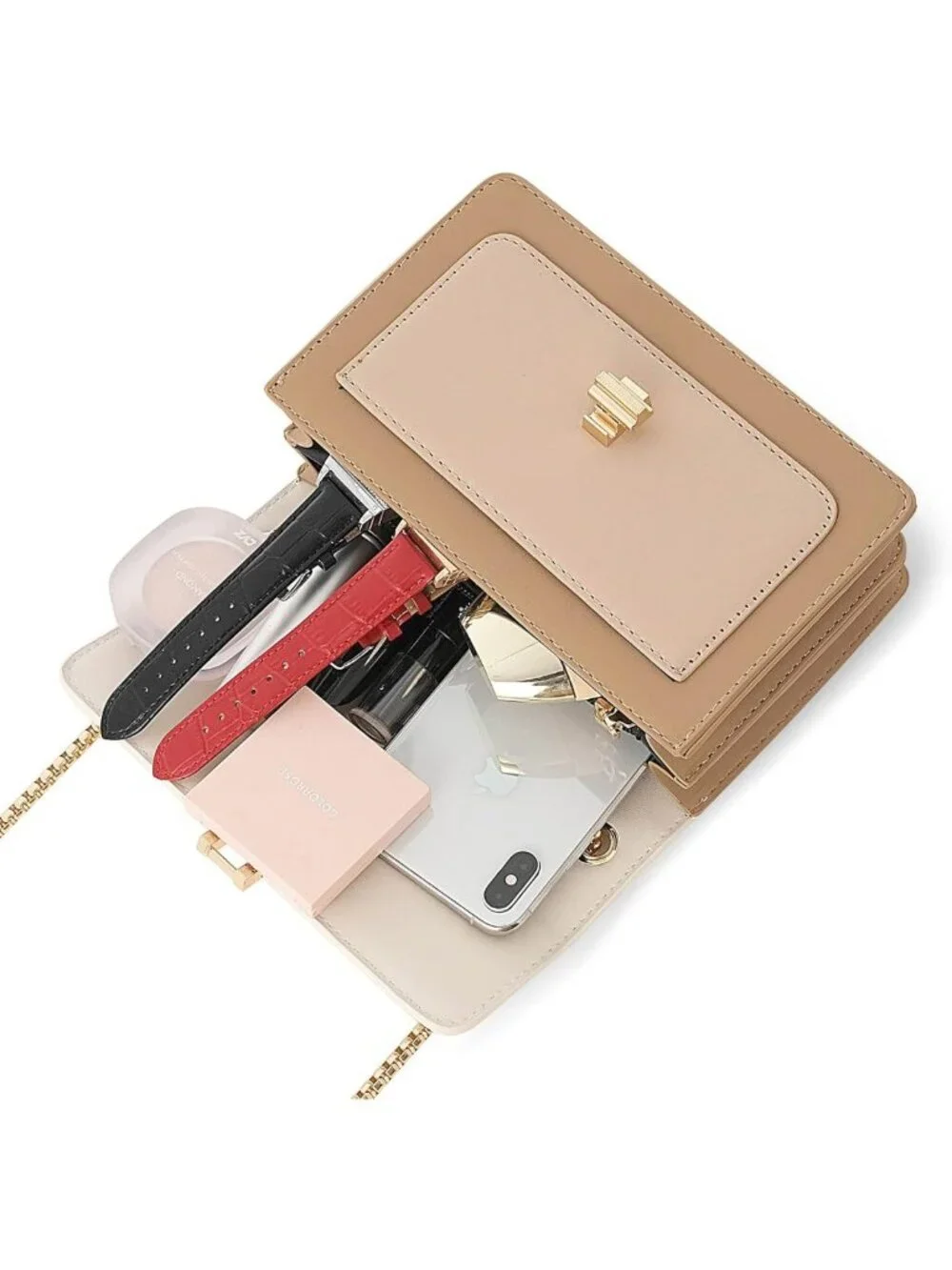 Chic Color-Block Leather Crossbody Bag for Women | Stylish Medium Shoulder Purse